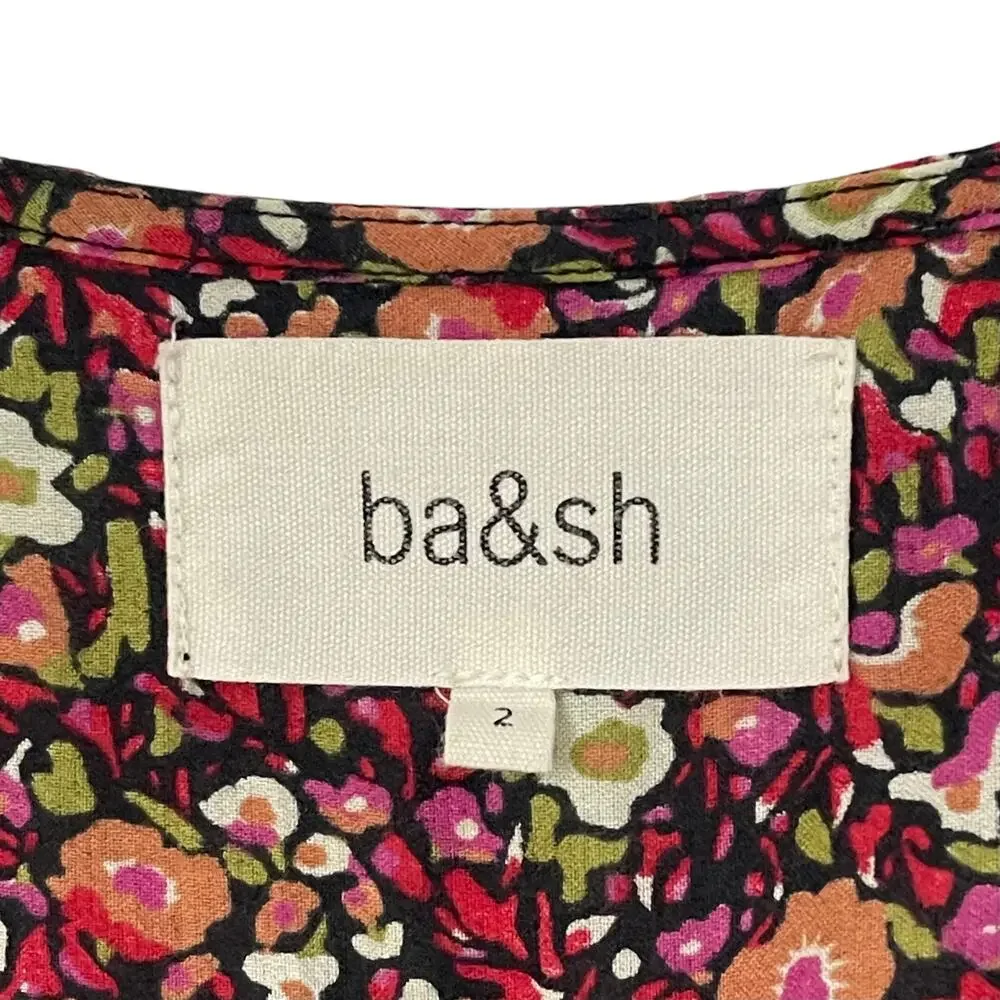 ba&sh Silvine Gathered Floral Print Crepe Midi Dress - Size 2 - Medium - Picture 6 of 8